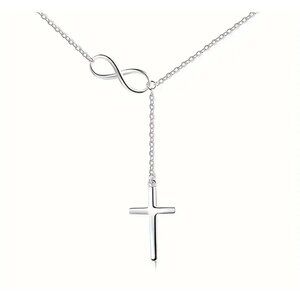 Sterling Silver 925 Infinity Cross Necklace New